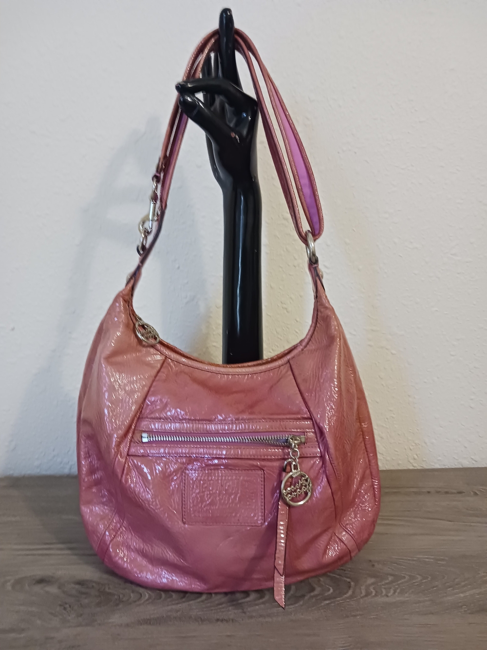 Coach Poppy Pink Patent Leather Hobo Shoulder Bag 16723 Marks- Fading